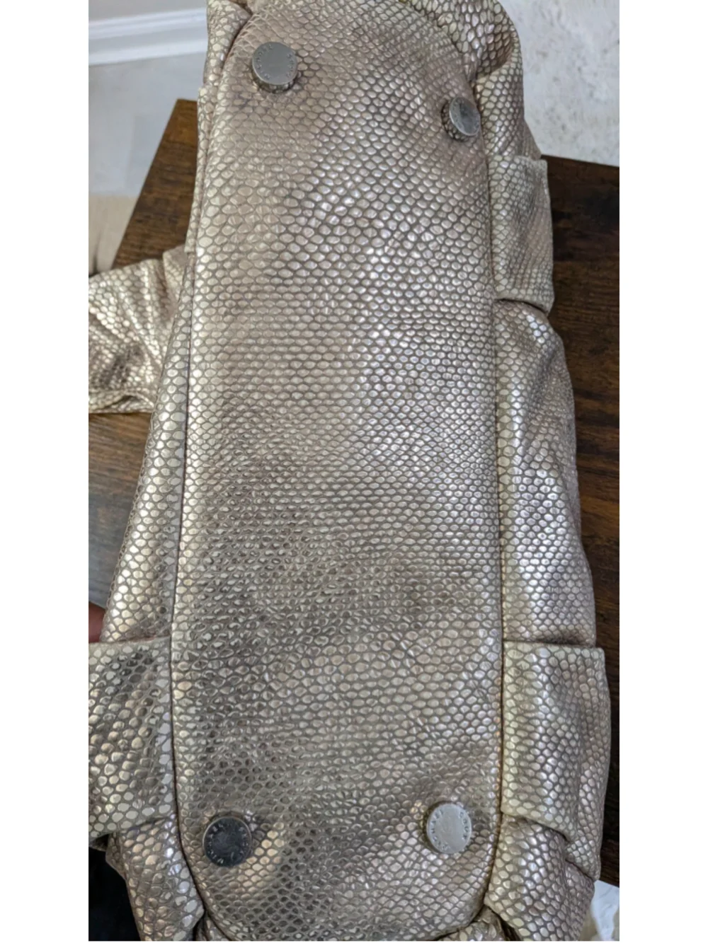 Michael Kors 'Carey Large' snake-embossed metallic leather shoulder tote.